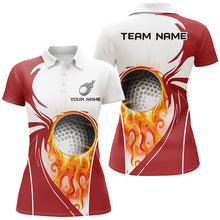 Load image into Gallery viewer, Womens golf polo shirt custom golf ball fire female golf attire for women, ladies golf tops | Red NQS7062