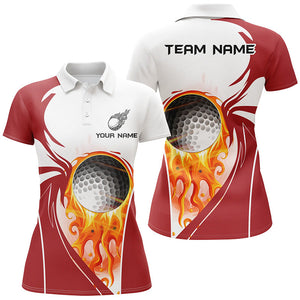 Womens golf polo shirt custom golf ball fire female golf attire for women, ladies golf tops | Red NQS7062