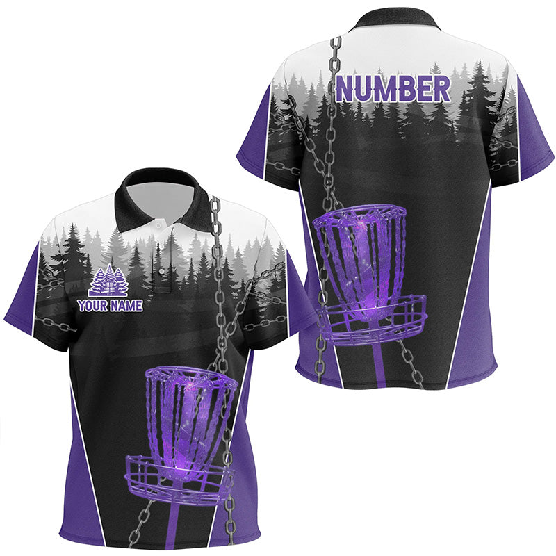 Kid Disc golf polo shirts custom black chain disc golf jerseys, frisbee golf outfit | Purple NQS7331