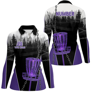 Womens Disc golf polo shirts custom black chain disc golf jerseys, disc golf outfit | Purple NQS7331