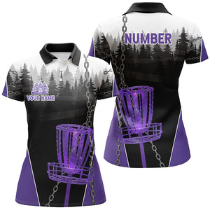 Womens Disc golf polo shirts custom black chain disc golf jerseys, disc golf outfit | Purple NQS7331