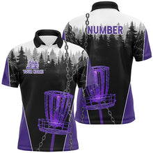 Load image into Gallery viewer, Mens Disc golf polo shirts custom black chain disc golf jerseys, frisbee golf outfit | Purple NQS7331