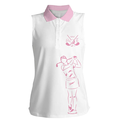 White Womens sleeveless polo shirt golf clubs ladies golf tops, gifts for golf lovers | Light pink NQS6443