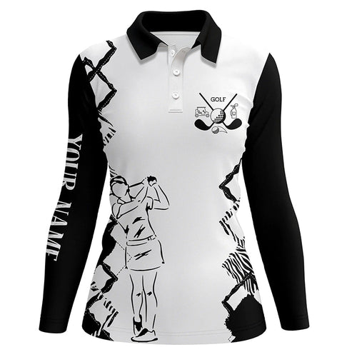 White Women golf polo shirt custom golf clubs ladies golf tops, gifts for golf lovers | Black NQS6444