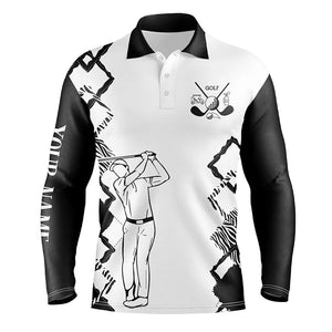 White Mens golf polo shirt custom golf clubs mens golf tops, gifts for golf lovers | Black NQS6444