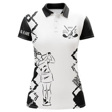 Load image into Gallery viewer, White Women golf polo shirt custom golf clubs ladies golf tops, gifts for golf lovers | Black NQS6444