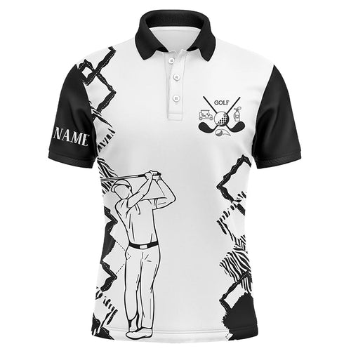 White Mens golf polo shirt custom golf clubs mens golf tops, gifts for golf lovers | Black NQS6444