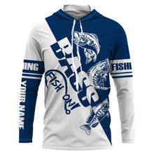 Load image into Gallery viewer, Largemouth Bass Fishing fish on blue and white Customized Name UV Protection UPF 30+ Shirts, Fishing Clothing NQS2401