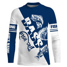 Load image into Gallery viewer, Largemouth Bass Fishing fish on blue and white Customized Name UV Protection UPF 30+ Shirts, Fishing Clothing NQS2401