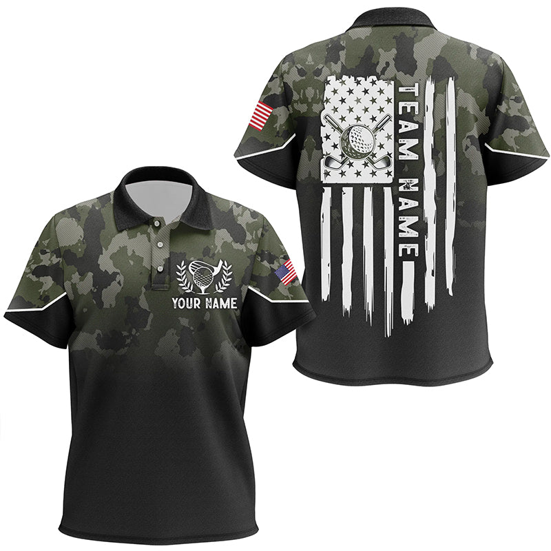 Black Kid golf polo shirts custom green camouflage American flag golf shirt for Kid, golfing gifts NQS6679