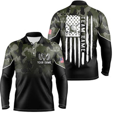 Load image into Gallery viewer, Black Mens golf polo shirt custom green camouflage  American flag golf shirt for mens, golfing gifts NQS6679