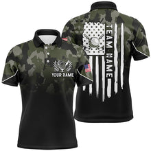 Load image into Gallery viewer, Black Mens golf polo shirt custom green camouflage  American flag golf shirt for mens, golfing gifts NQS6679