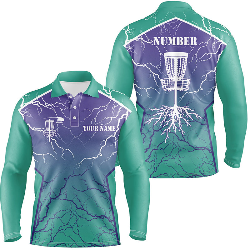 Mens Disc golf polo shirts lightning thunder custom disc golf jerseys, disc golf shirt | Turquoise NQS6682