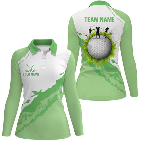 Green and white Womens golf polo shirts custom team golf jerseys, golf attire for ladies NQS6687