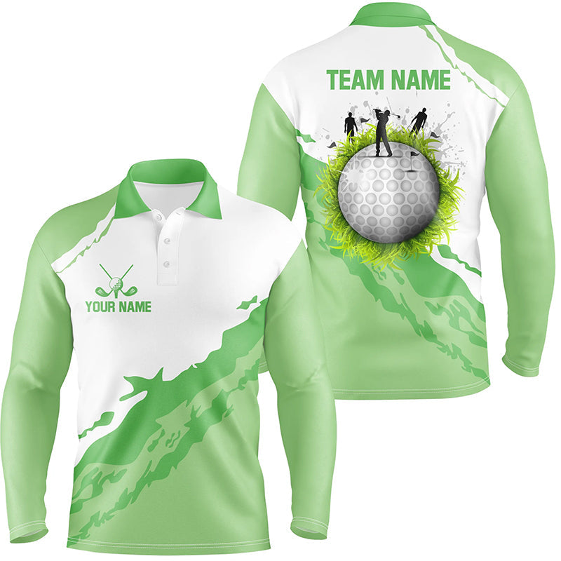Green and white Mens golf polo shirts custom team golf jerseys, golf a ...