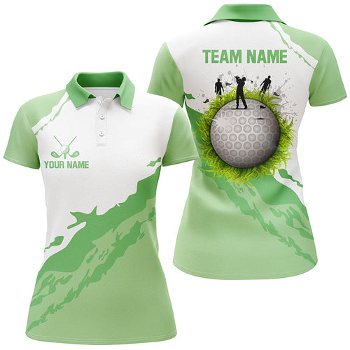 Green and white Womens golf polo shirts custom team golf jerseys, golf attire for ladies NQS6687