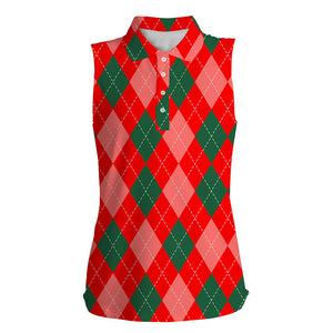 Christmas plaid Argyle red Pattern Womens sleeveless polo shirt Christmas golf gifts for women NQS4413