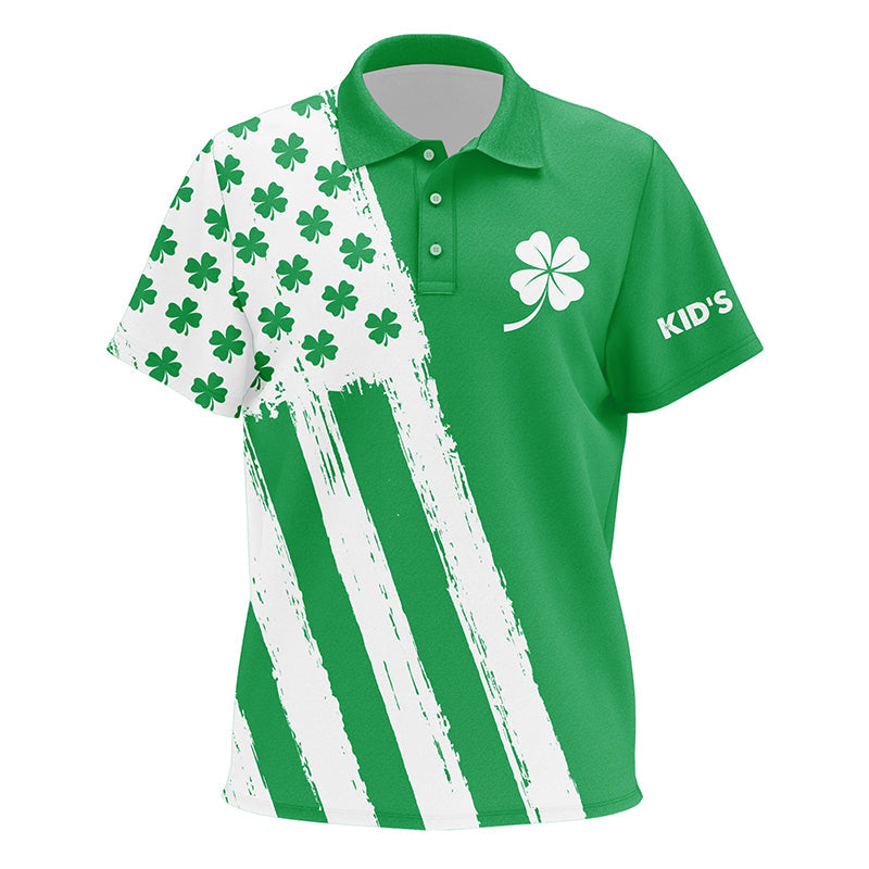 Kid golf polo shirts custom green clover American flag St Patrick day golf shirts, golfing gifts NQS7068