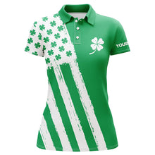 Load image into Gallery viewer, Women golf polo shirt custom name green clover American flag St Patrick day golf shirts, golfing gifts NQS7068