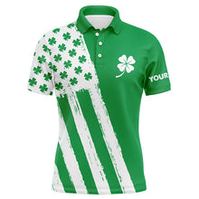 Load image into Gallery viewer, Mens golf polo shirt custom name green clover American flag St Patrick day golf shirts, golfing gifts NQS7068