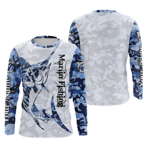 Marlin fishing Saltwater Fish blue camo UV protection customize name fishing apparel NQS1351