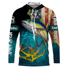 Load image into Gallery viewer, Tuna fishing American flag patriotic Custom upf fishing Shirts jersey, custom fishing shirts with hood NQS3103