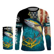 Load image into Gallery viewer, Tuna fishing American flag patriotic Custom upf fishing Shirts jersey, custom fishing shirts with hood NQS3103