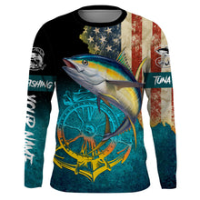 Load image into Gallery viewer, Tuna fishing American flag patriotic Custom upf fishing Shirts jersey, custom fishing shirts with hood NQS3103