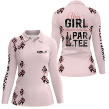 Load image into Gallery viewer, Pink leopard Womens golf polo shirts custom name funny golf and wine this girl knows how to par tee NQS5325