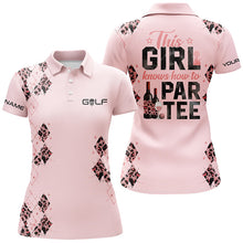 Load image into Gallery viewer, Pink leopard Womens golf polo shirts custom name funny golf and wine this girl knows how to par tee NQS5325