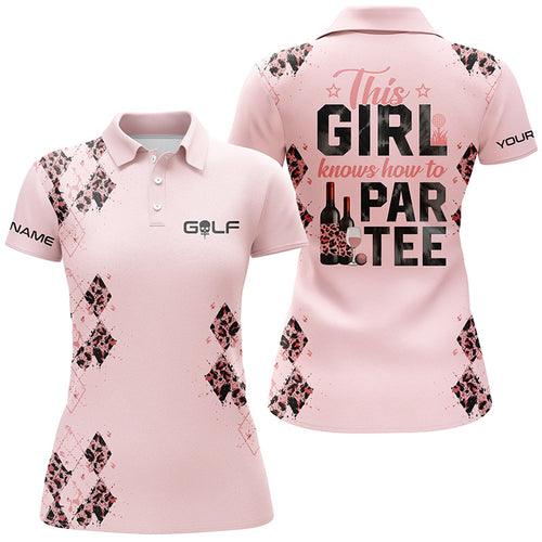 Pink leopard Womens golf polo shirts custom name funny golf and wine this girl knows how to par tee NQS5325