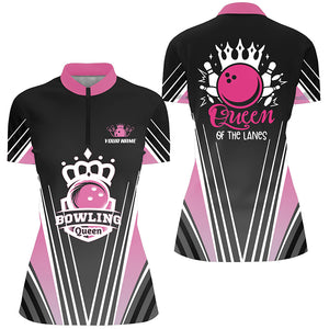 Personalized Quarter Zip bowling shirts for women, Custom pink bowling queen, queen of the lanes NQS4607