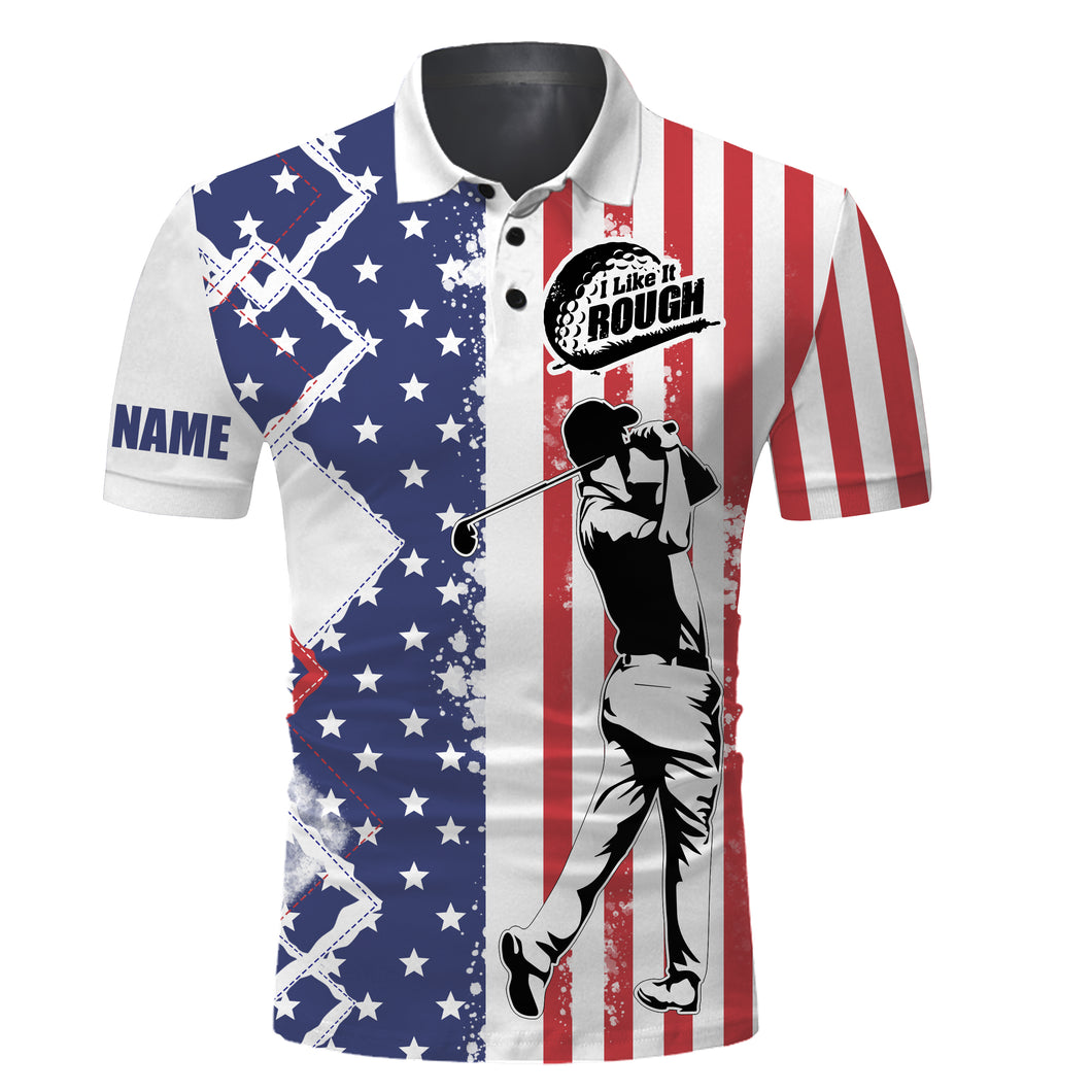 American flag patriotic custom Golf Polo Shirts for Men I like it rough, golfing gifts NQS3357