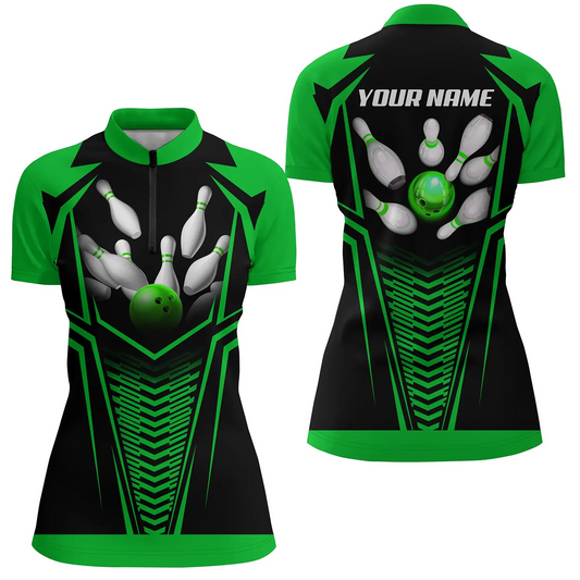Custom bowling shirt for women – personalized team jersey front view