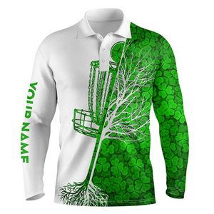 Mens disc golf polo shirt custom Green clover St Patrick's Day pattern disc golf basket shirt NQS4783