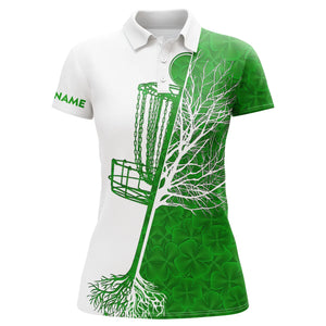 Womens disc golf polo shirt custom Green clover St Patrick's Day pattern disc golf basket NQS4784