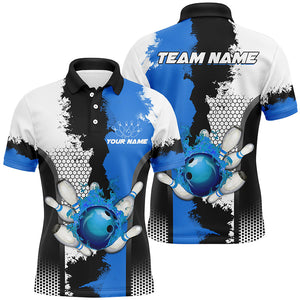 Black white bowling fire league jerseys custom Men Bowling Polo Shirt, gifts for bowler | Blue NQS7189