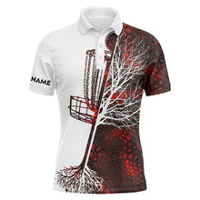 Load image into Gallery viewer, Mens disc golf polo shirt custom name red camo disc golf basket, personalized disc golf shirts NQS5029