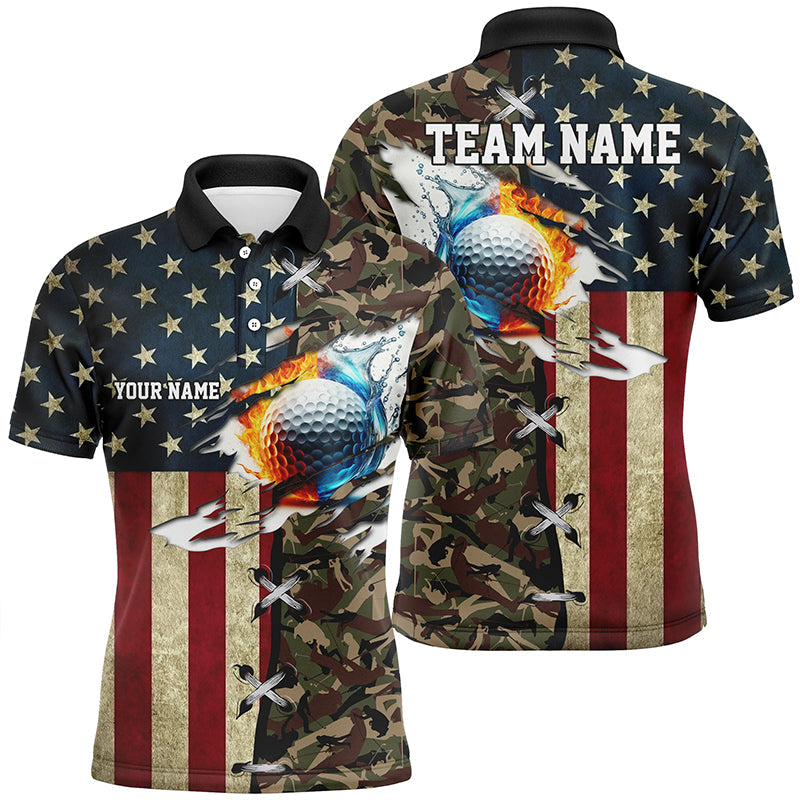 American flag camo Mens golf polo shirts custom fire water golf ball team golf shirts, golfing gifts NQS7344