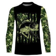 Load image into Gallery viewer, Largemouth Bass Bowfishing green camo American flag patriotic Custom sun protection fishing shirts NQS3355