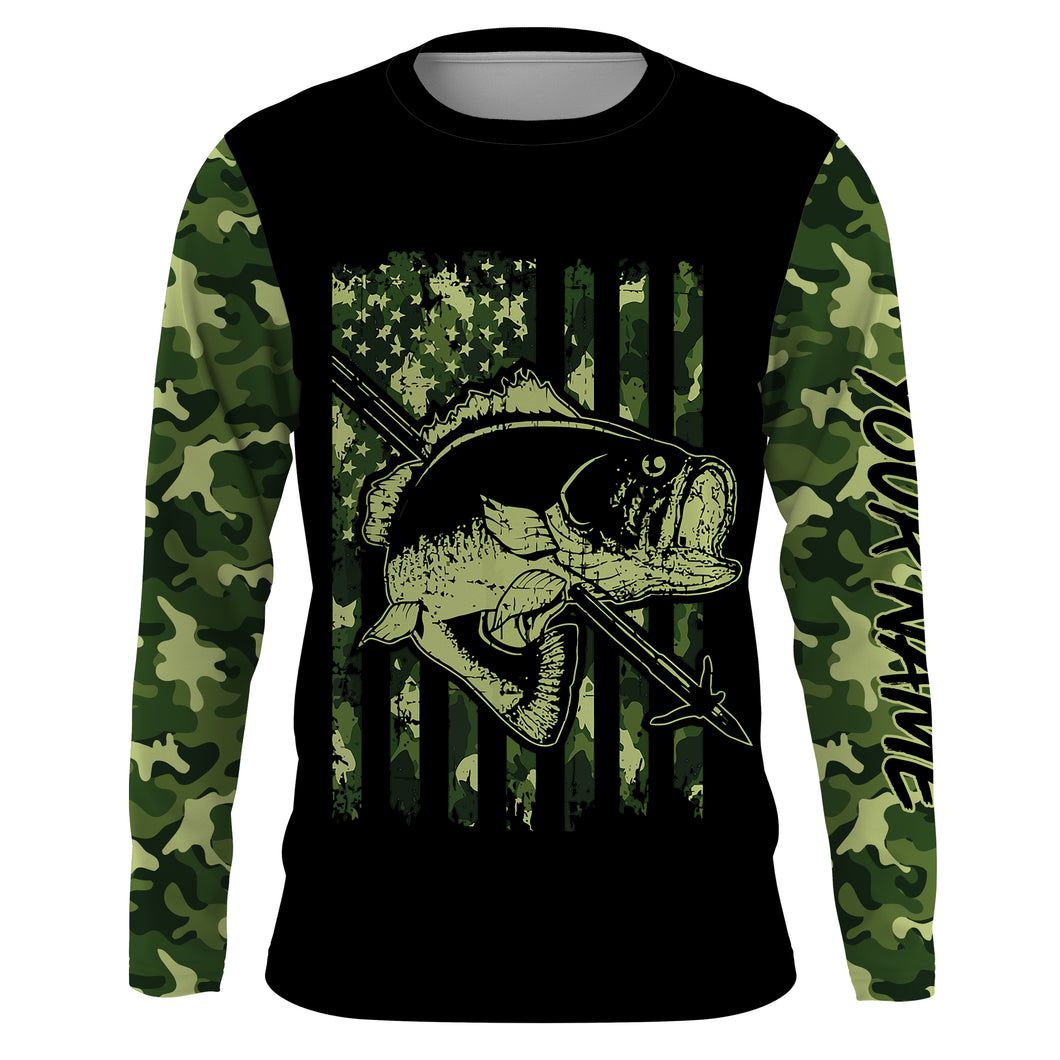 Largemouth Bass Bowfishing green camo American flag patriotic Custom sun protection fishing shirts NQS3355