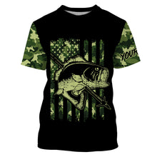 Load image into Gallery viewer, Largemouth Bass Bowfishing green camo American flag patriotic Custom sun protection fishing shirts NQS3355