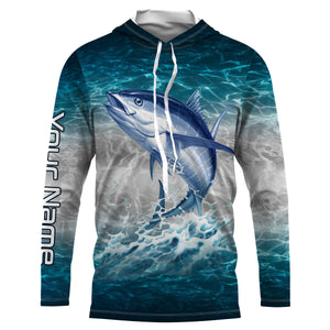 Tuna fishing blue sea water camo Custom Name performance long sleeve fishing shirts uv protection NQS3655