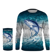 Load image into Gallery viewer, Tuna fishing blue sea water camo Custom Name performance long sleeve fishing shirts uv protection NQS3655