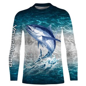 Tuna fishing blue sea water camo Custom Name performance long sleeve fishing shirts uv protection NQS3655