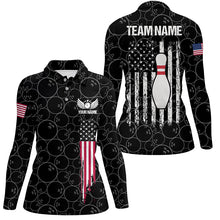 Load image into Gallery viewer, Black retro Womens Bowling Polo Shirts Custom vintage camo American flag team Ladies Bowlers Jerseys NQS6705