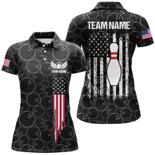 Load image into Gallery viewer, Black retro Womens Bowling Polo Shirts Custom vintage camo American flag team Ladies Bowlers Jerseys NQS6705