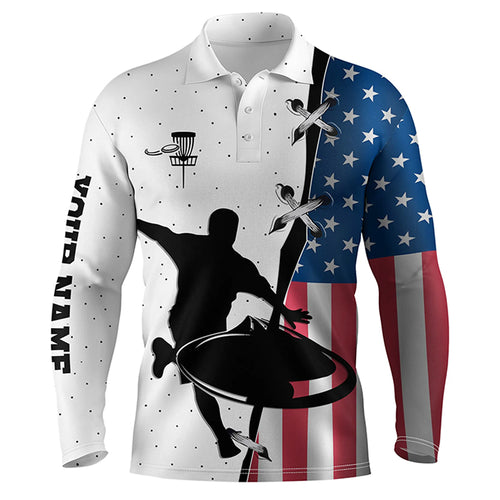 Mens disc golf polo shirt American flag custom name disc golf team shirt, disc golf gifts NQS4615