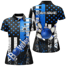 Load image into Gallery viewer, Retro American flag Women bowling polo shirts Custom bowling Team Jerseys, gifts for bowlers | Blue NQS7340