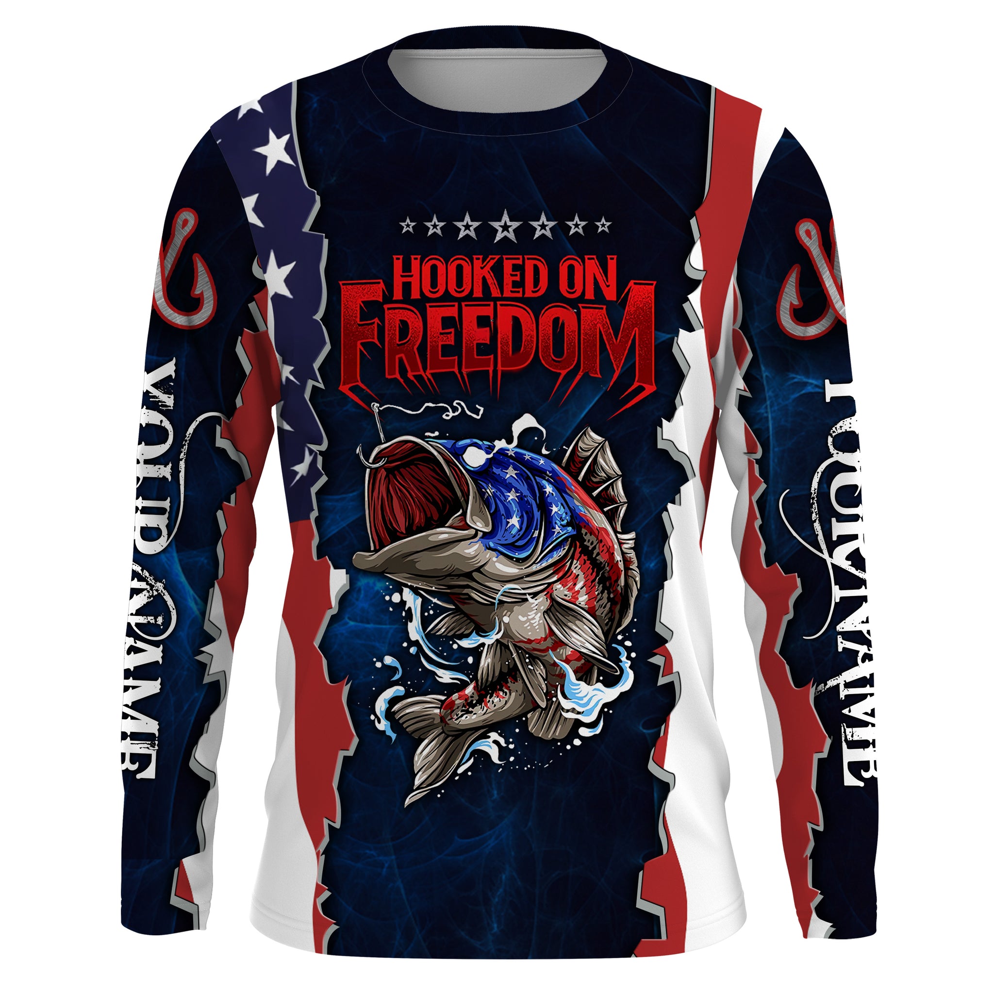 Hooked on freedom Bass fishing American flag patriotic Custom Name